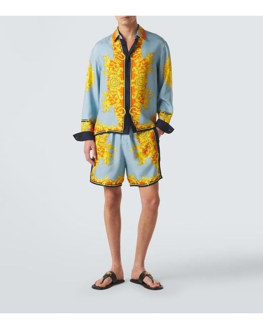 Versace Blue Printed Silk Shirt for men