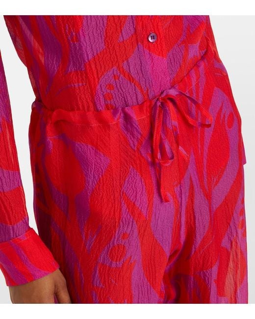 Dries Van Noten Red Pachas Silk Straight Pants