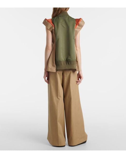 Sacai Green Paneled Twill And Gabardine Vest