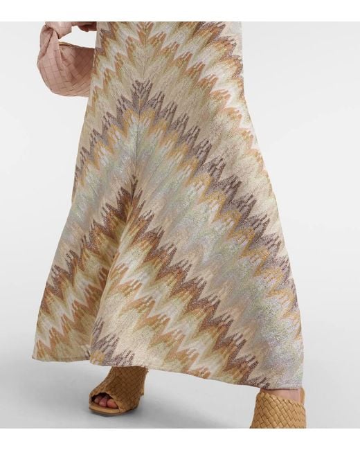 Falda larga de lame en zigzag Missoni de color Natural