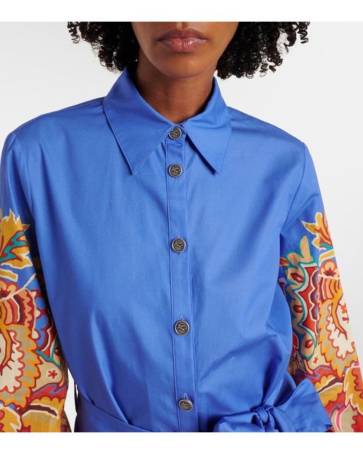 Vestido Largo De Algodon Con Cinturon Etro de color Blue