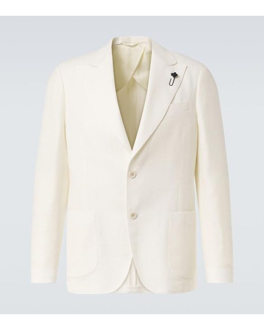 Lardini White Wool, Linen, And Silk Blazer for men