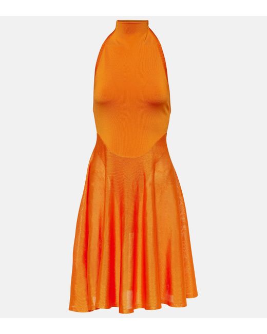 Alaïa Orange High-neck Jersey Minidress
