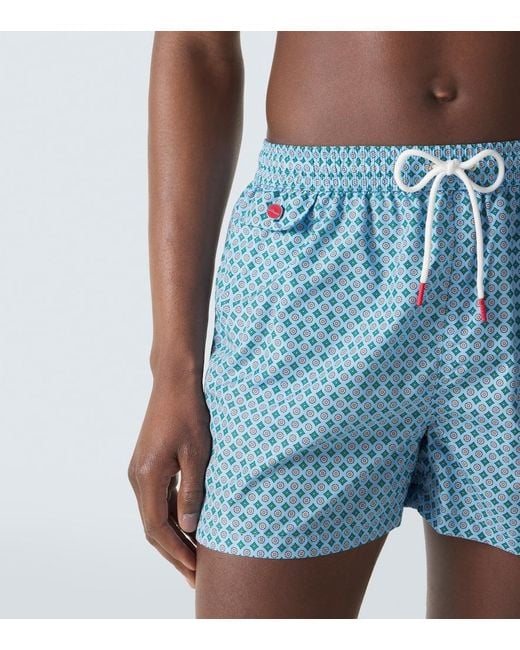 Kiton Blue Logo Printed Swim Trunks for men