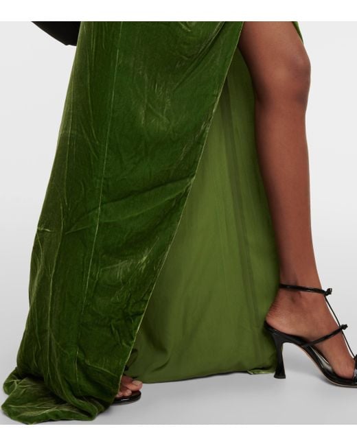 Costarellos Green Rubinia Silk-blend Velvet Gown