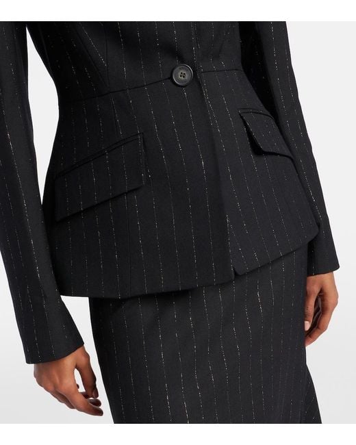 Erdem Black Pinstripe Wool Blazer