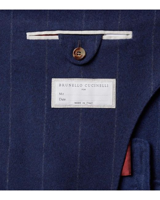 Brunello Cucinelli Blue Pinstripe Wool And Cashmere Suit for men
