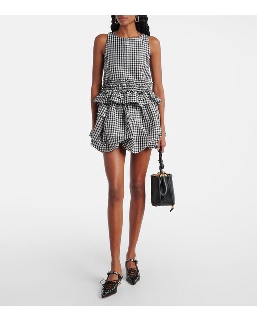 Ganni Black Gingham Ruffled Top