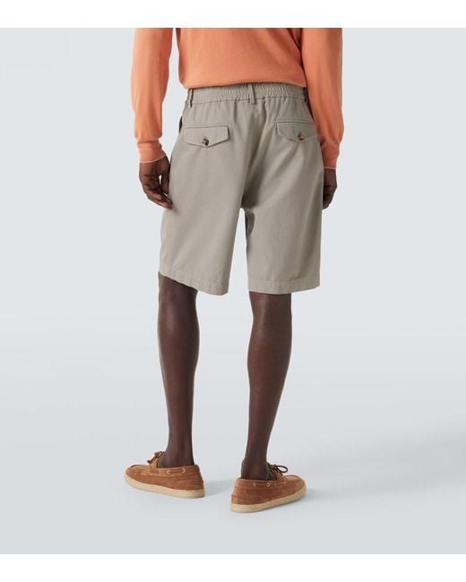 Brunello Cucinelli Gray Cotton Gabardine Bermuda Shorts for men