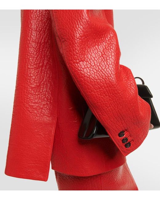 Prada Red Single-Breasted Leather Jacket
