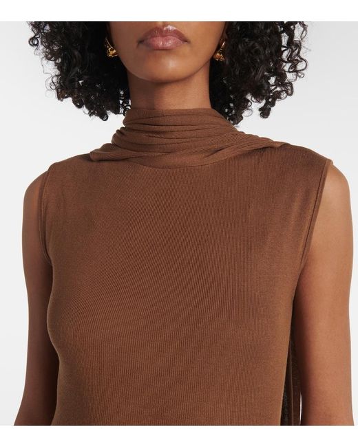 AYA MUSE Brown Nou Draped Silk-Blend Maxi Dress