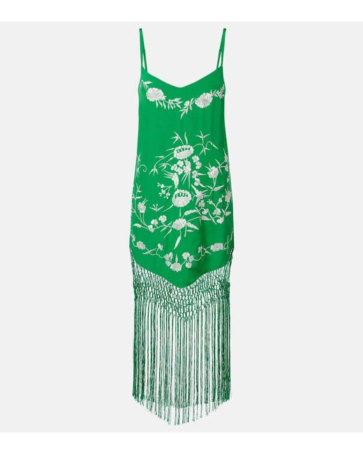 Camilla Green Embellished Embroidered Fringed Silk Minidress