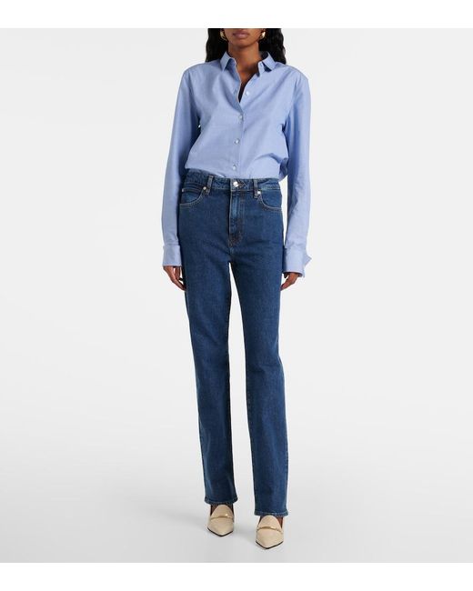 FRAME Blue The Ruler High-Rise Straight Jeans