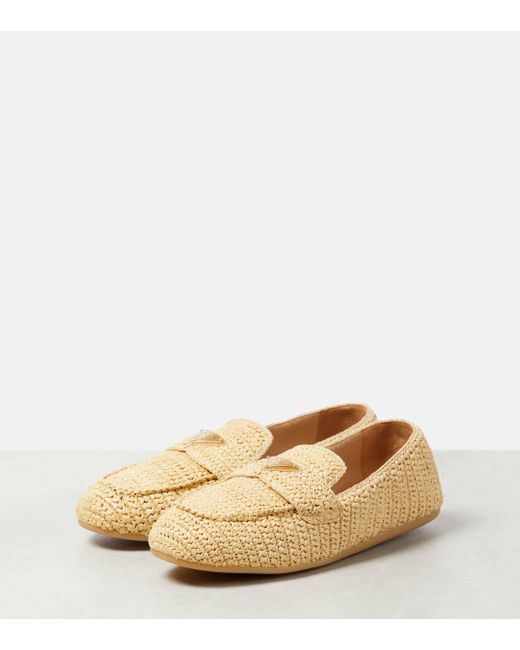 Prada Natural Woven Raffia-effect Loafers