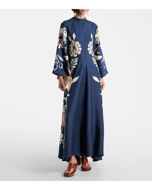 LaDoubleJ Blue Magnifico Floral Silk Twill Maxi Dress