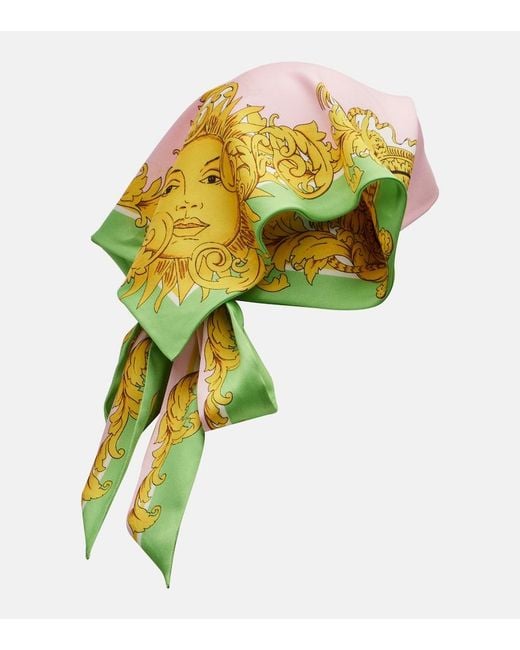 Versace Green Printed Silk Twill Scarf