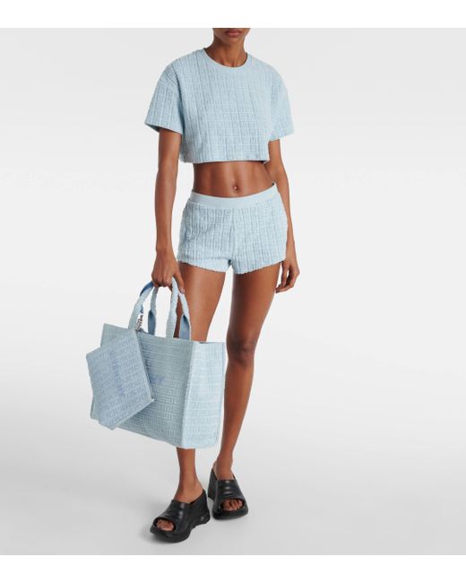 Givenchy Blue Plage 4G Cotton-Blend Terry Crop Top