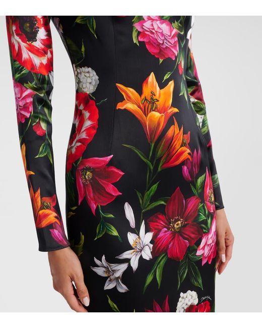 Abito Midi Con Stampa Floreale di Dolce & Gabbana in Red
