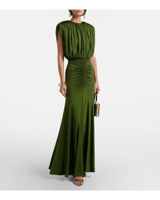 Self-Portrait Green Draped Ruched Gown