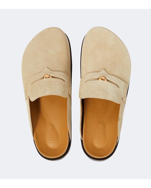 Versace White Medusa Suede Clogs for men