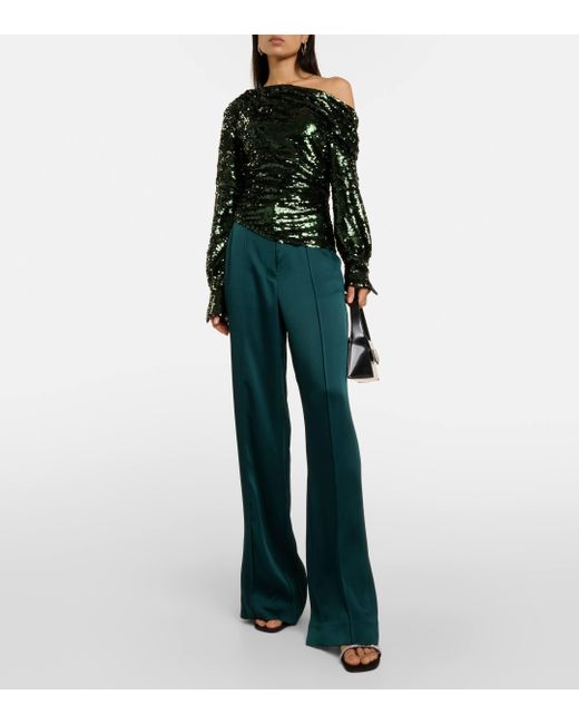 Jonathan Simkhai Green Alice Sequined One-shoulder Top