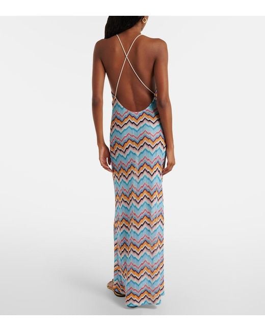 Missoni Blue Zigzag Halterneck Maxi Dress