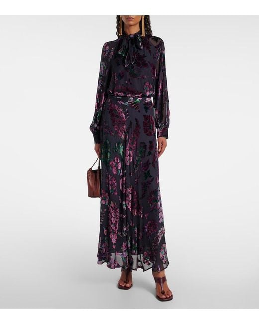 Etro Blue Printed Tie-Neck Blouse