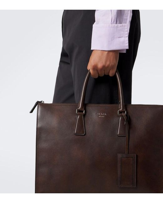 Prada Brown Leather Briefcase for men