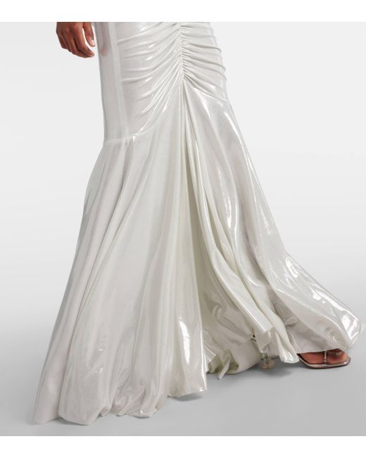 Norma Kamali White Ruched Metallic Gown