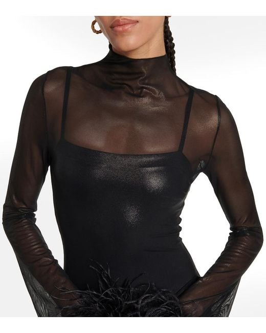 Oseree Black Feather-Trimmed Minidress