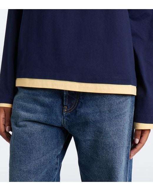 Miu Miu Blue Layered Cotton Jersey Henley Shirt