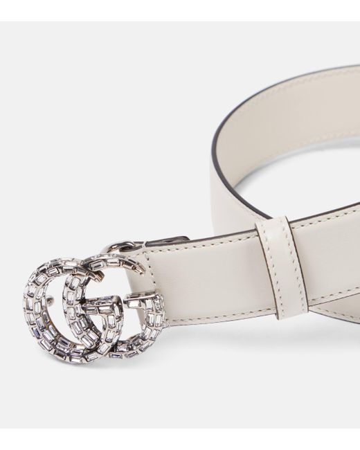 Gucci White GG Marmont Embellished Leather Belt