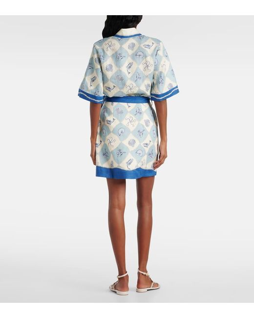 ALÉMAIS Blue Printed Linen Shirt Dress