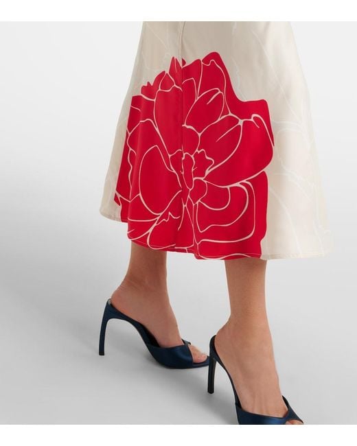 Victoria Beckham White Gathered Floral Midi Dress