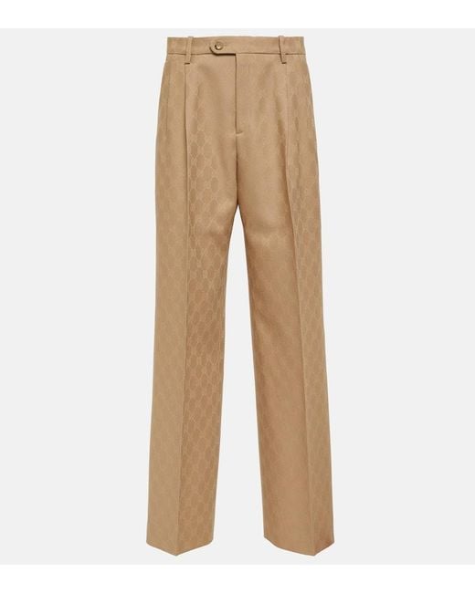 Pantaloni regular in jacquard di lana GG di Gucci in Natural