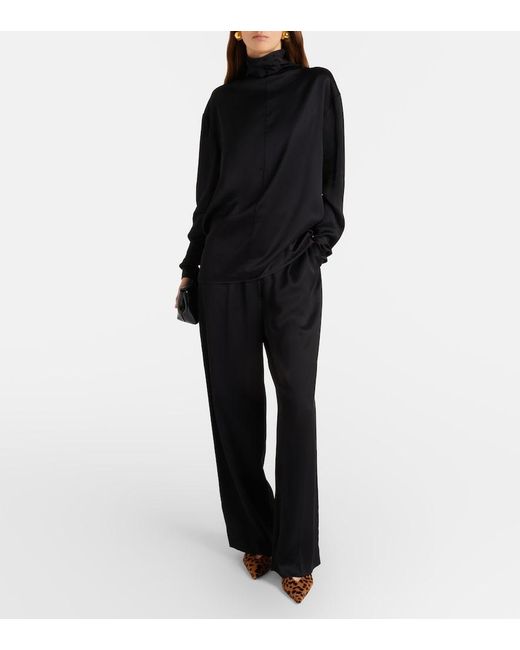 Totême Black Turtleneck Satin Top
