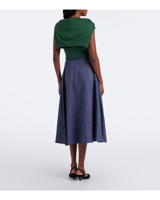 Carolina Herrera Blue Linen, Wool, And Silk-Blend Midi Skirt