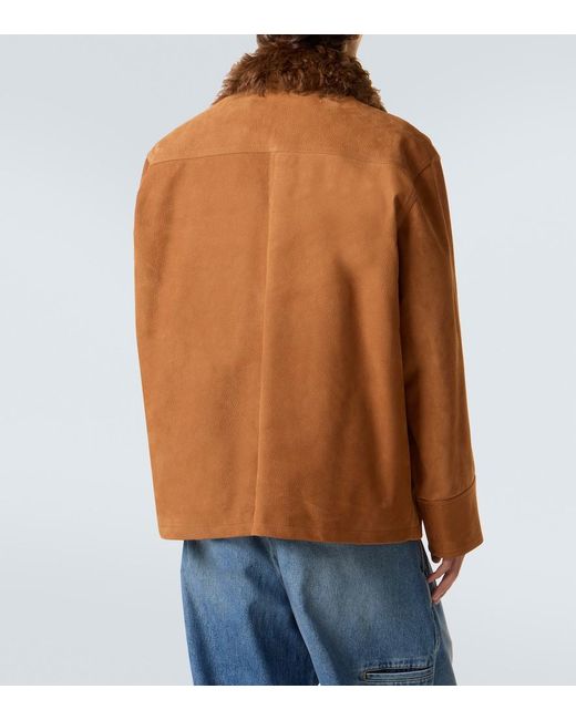 Plan C Brown Shearling-Trimmed Suede Field Jacket for men