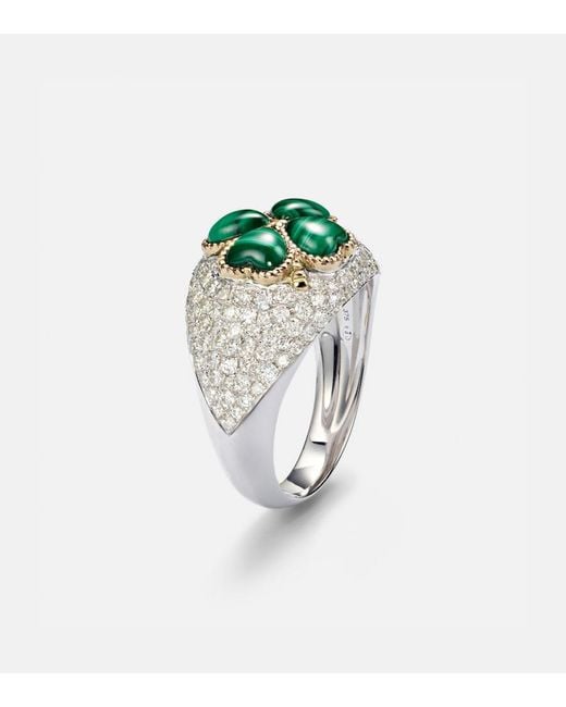 Yvonne Léon White 9Kt Ring With Diamonds And Malachite