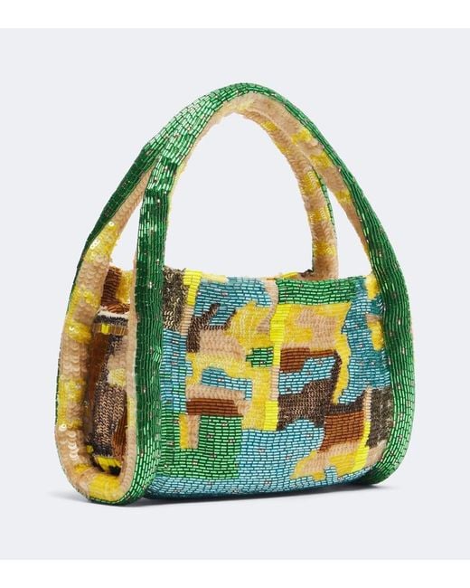 ALÉMAIS Green Limelight Beaded Top-Handle Bag