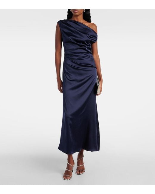 Staud Blue Elyse Pleated Silk-Blend Maxi Dress
