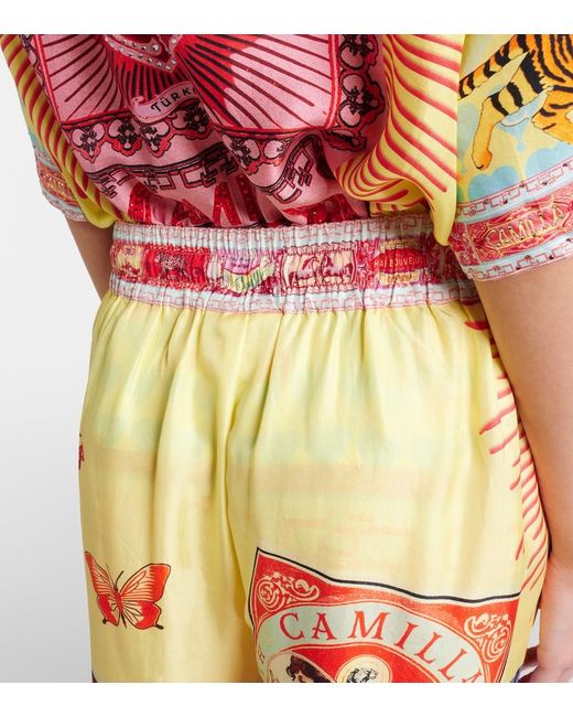 Camilla Red Printed Silk Wide-Leg Pants