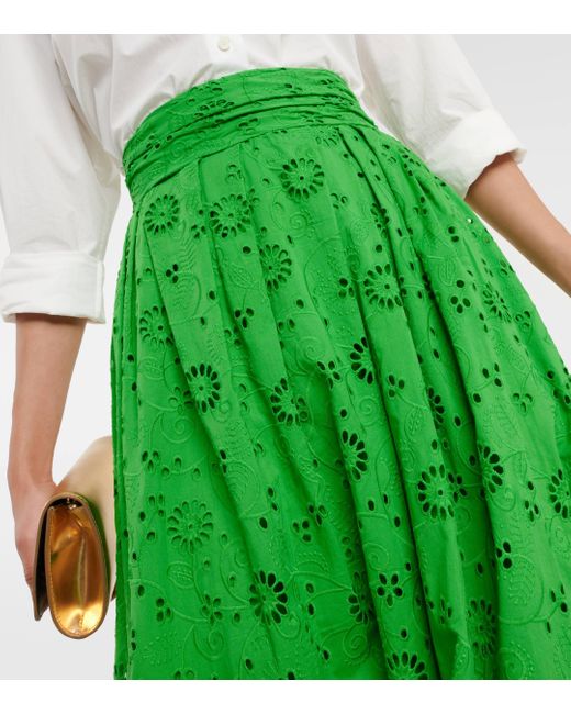 Carolina Herrera Green Openwork Cotton Maxi Skirt