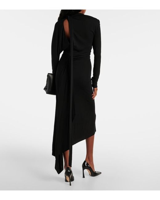 Victoria Beckham Black Asymmetric Ruched Midi Dress