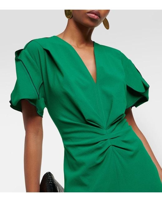 Vestido midi de mezcla de lana fruncido Victoria Beckham de color Green