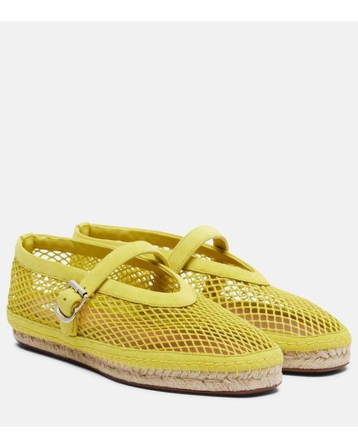 Alaïa Yellow Fishnet Suede-Trimmed Espadrilles