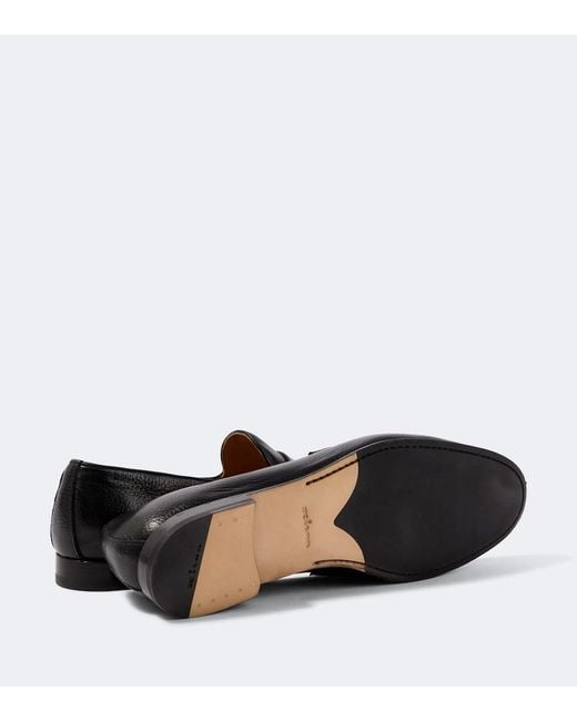 Kiton Black Leather Penny Loafers for men