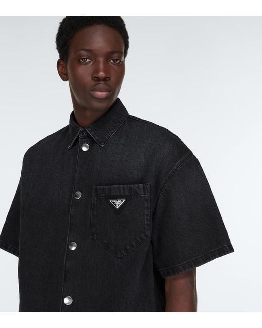 Prada Black Denim Triangle Shirt for men