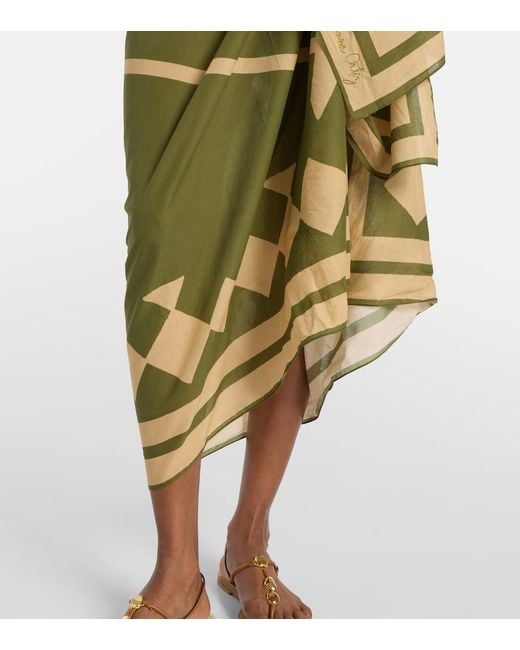 Johanna Ortiz Green Cotton Printed Beach Cover-Up