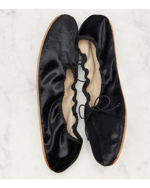 The Row Black Round Velvet Ballet Flats
